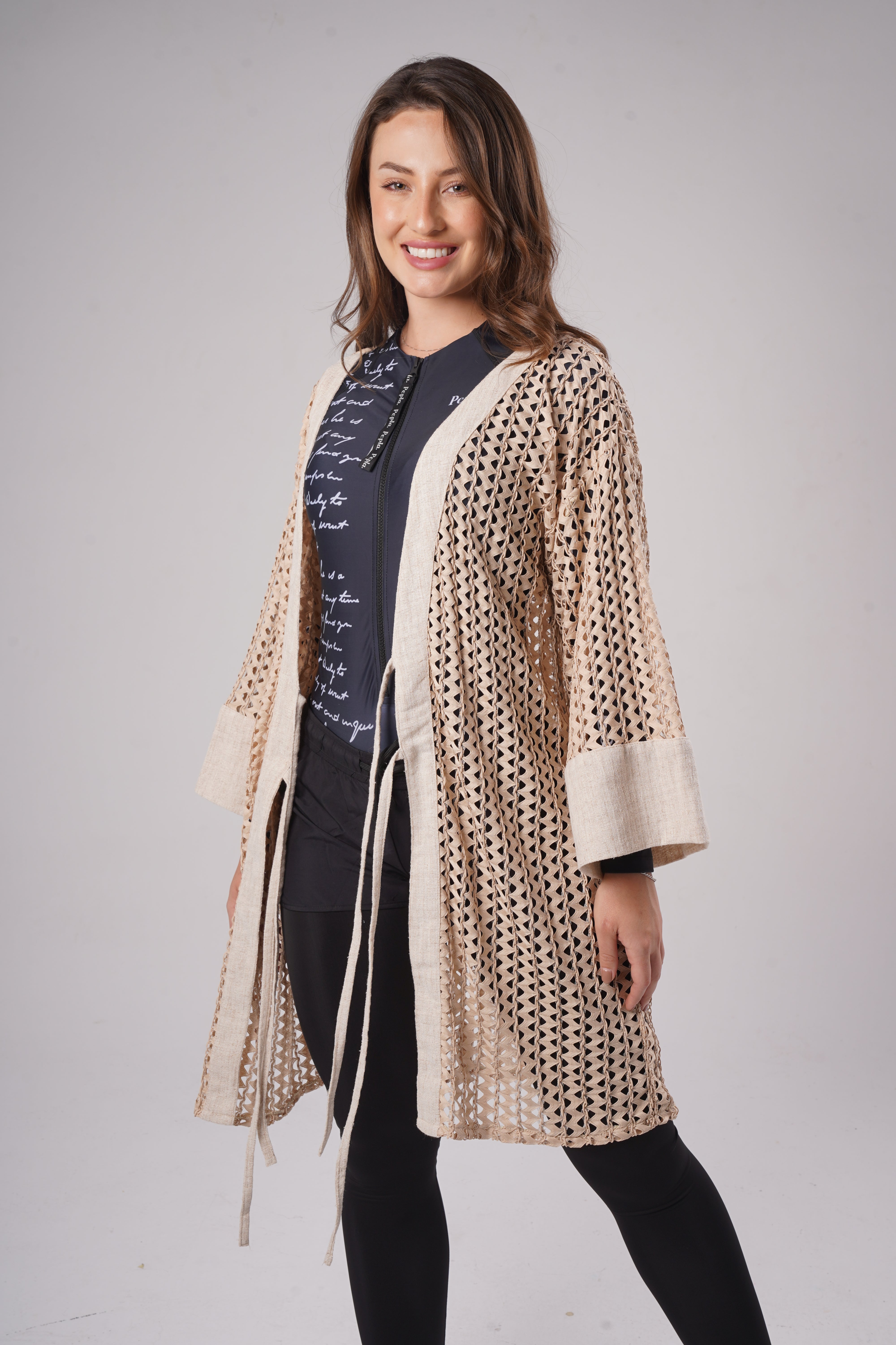美品 pois ポワ double mesh Cardigan【beige】 受注予約 double mesh Cardigan【beige】 | pois