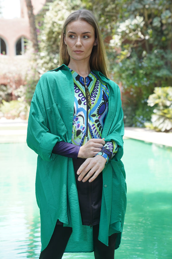Green Linen Oversized Shirt