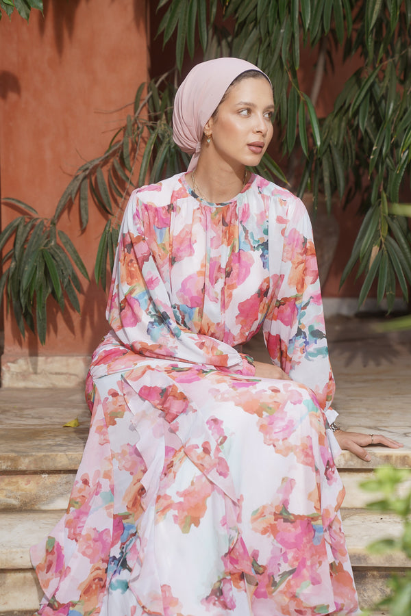 Pearl ruffle Chiffon Dress