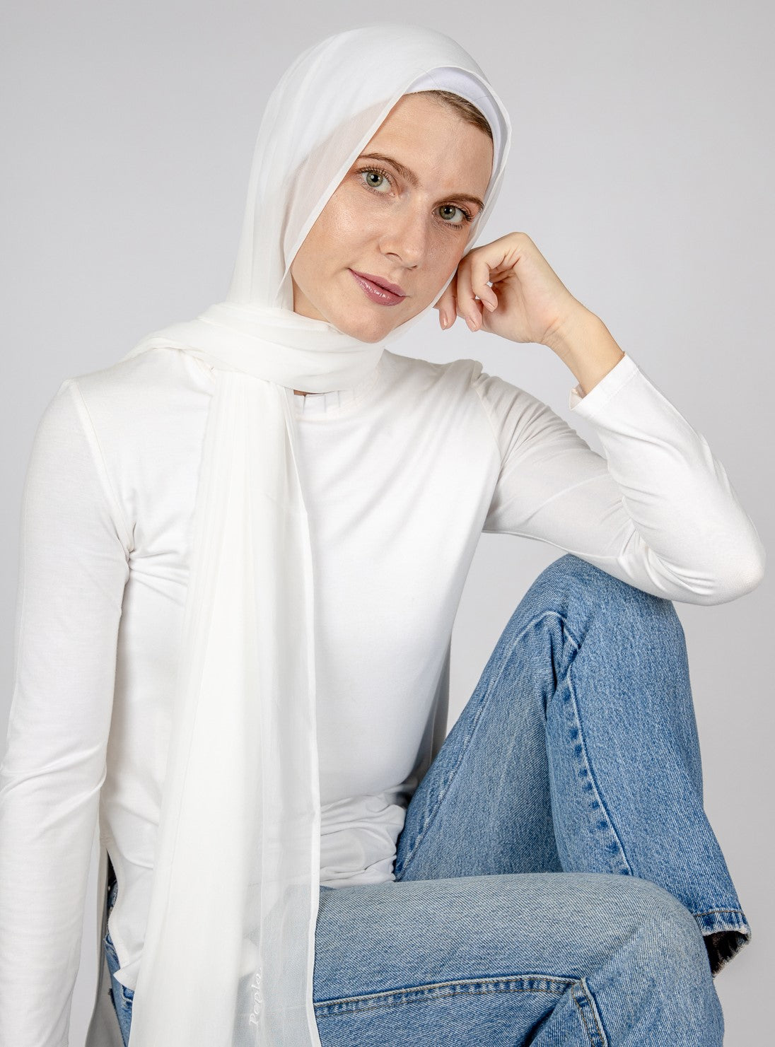 Off-white chiffon scarf