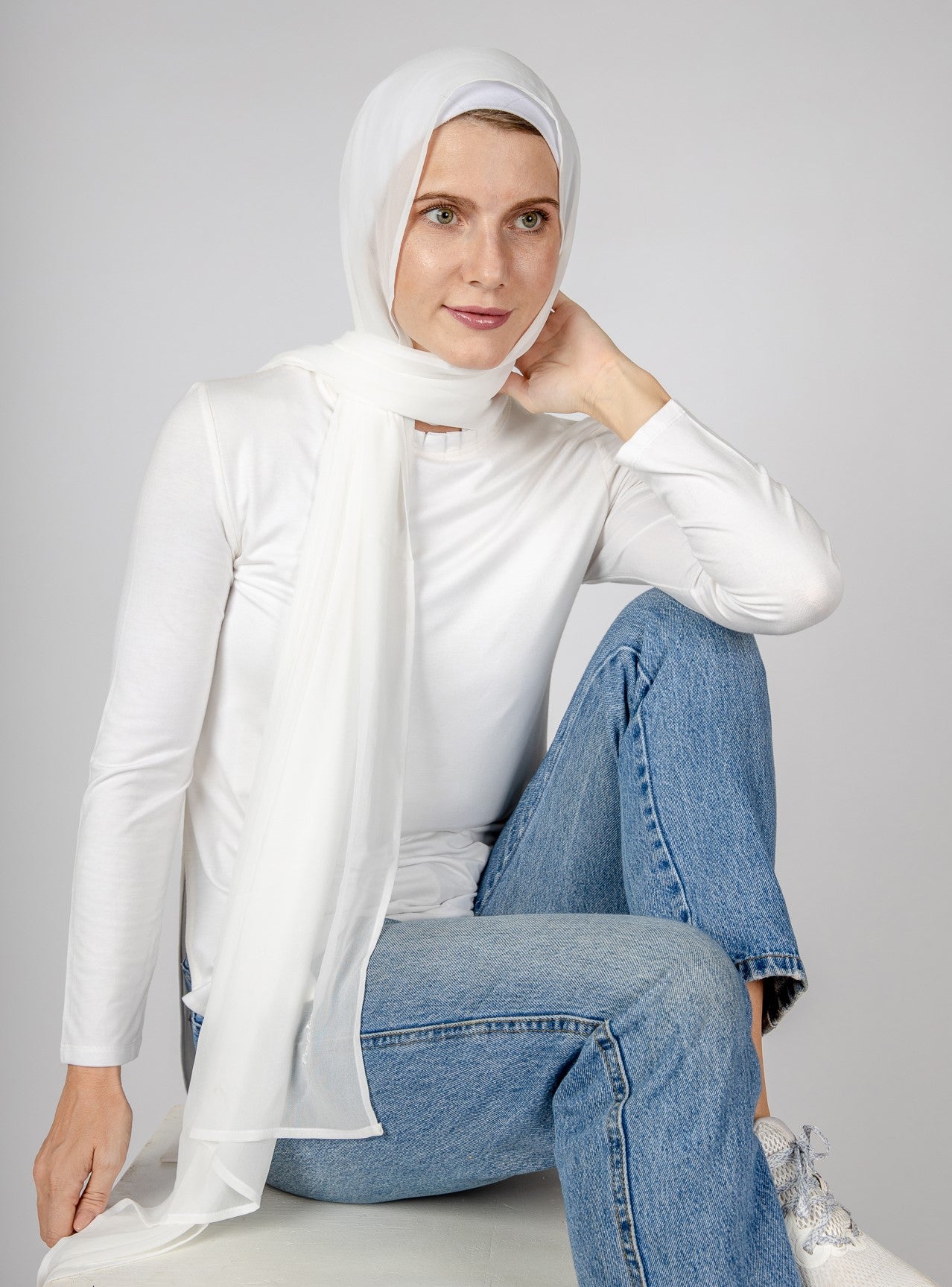 Off-white chiffon scarf