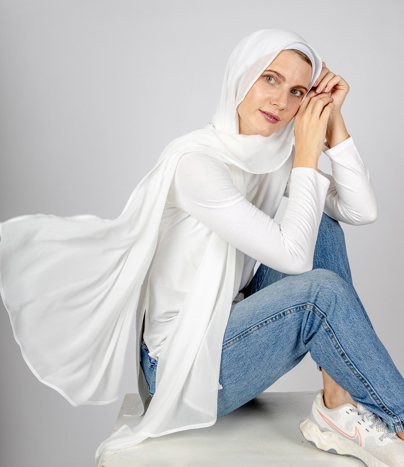 Off-white chiffon scarf